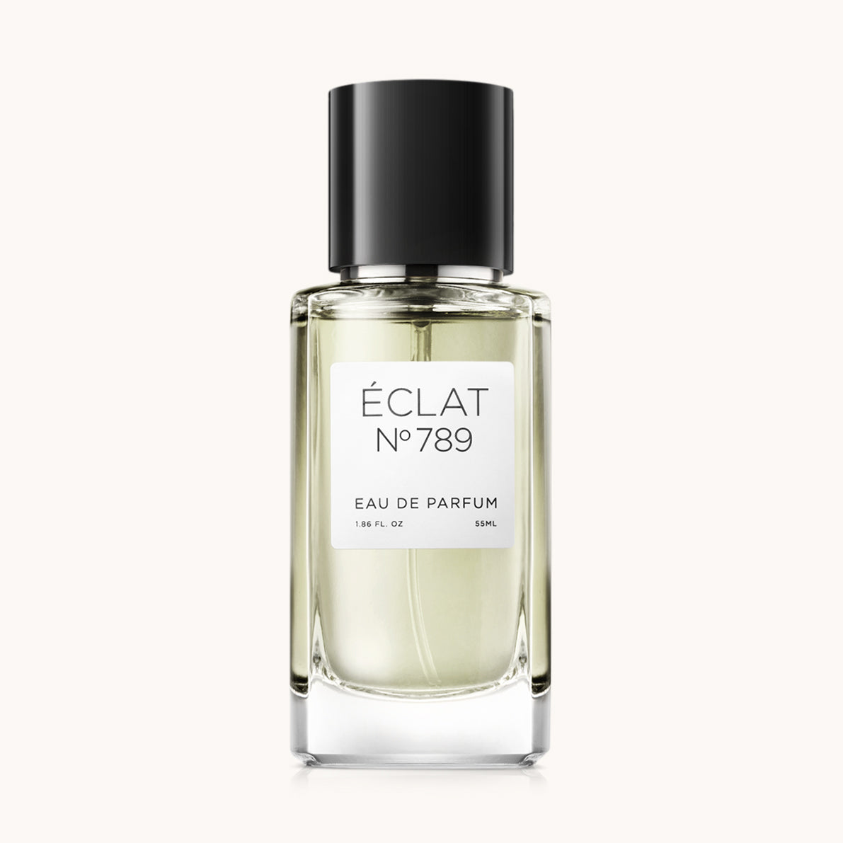 Flacone in vetro trasparente con tappo nero ed etichetta bianca che riporta ÉCLAT Fougère Lavender.