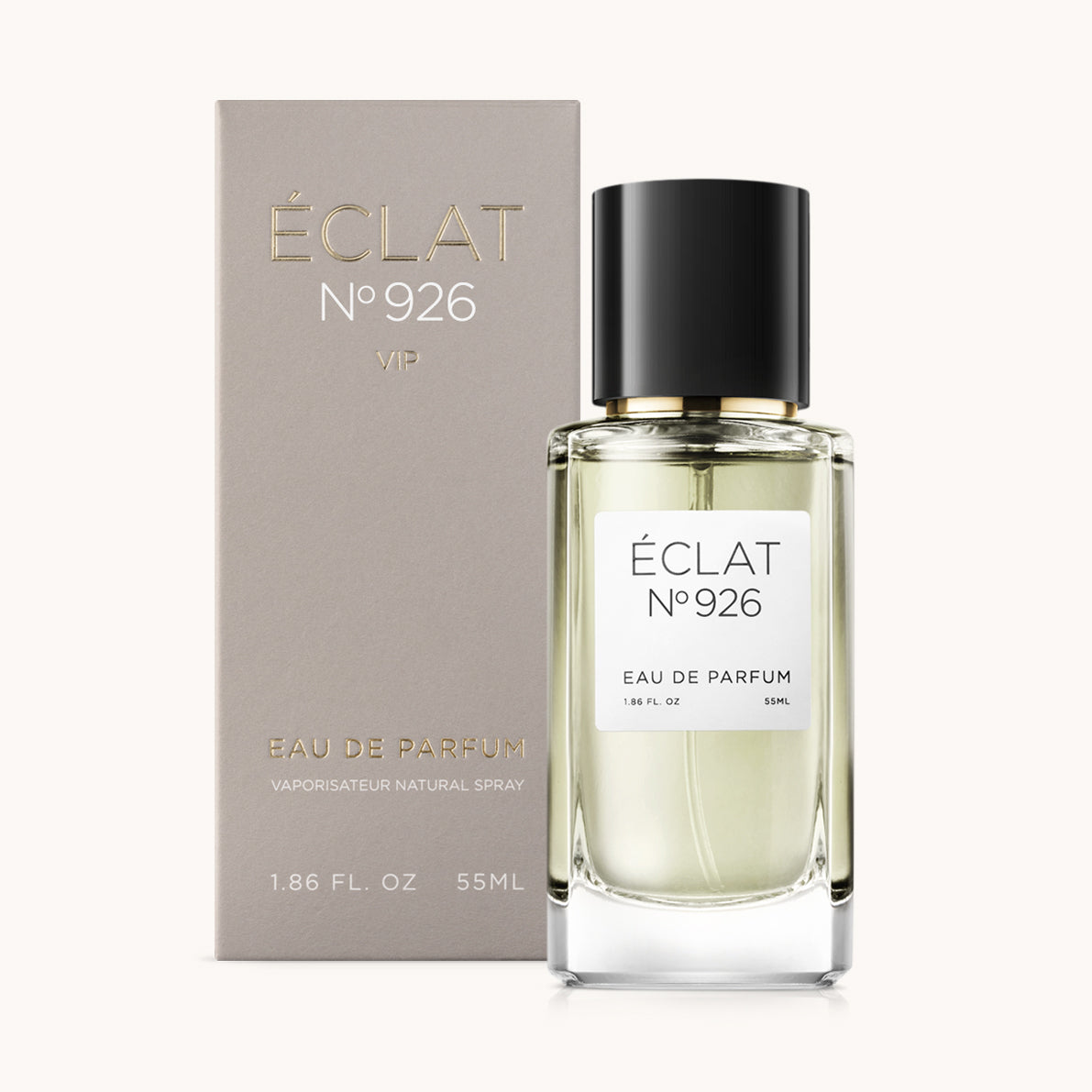 Il flacone di profumo ÉCLAT VIP Lime & Coconut con tappo nero e una scatola sofisticata.