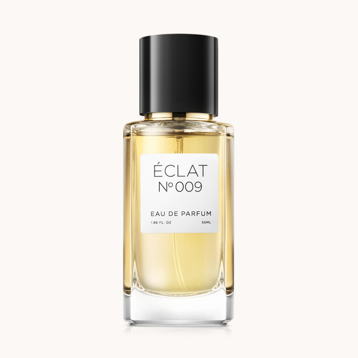 Bottiglia in vetro sfaccettato di ÉCLAT Oriental Tuberose con tappo nero elegante ed etichetta bianca minimalista.